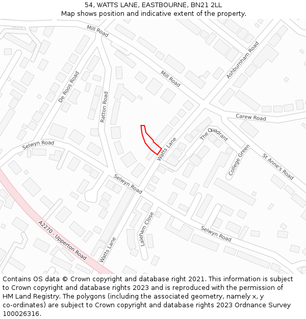 54, WATTS LANE, EASTBOURNE, BN21 2LL: Location map and indicative extent of plot