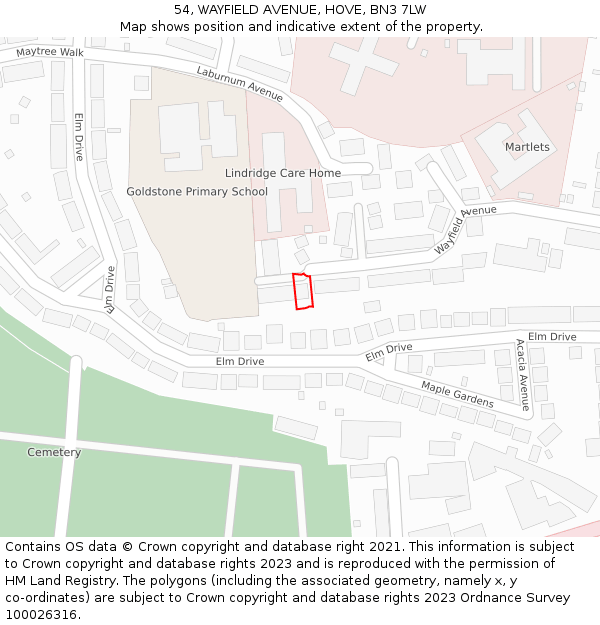 54, WAYFIELD AVENUE, HOVE, BN3 7LW: Location map and indicative extent of plot