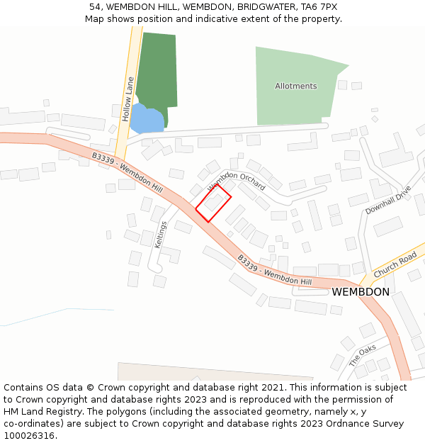 54, WEMBDON HILL, WEMBDON, BRIDGWATER, TA6 7PX: Location map and indicative extent of plot