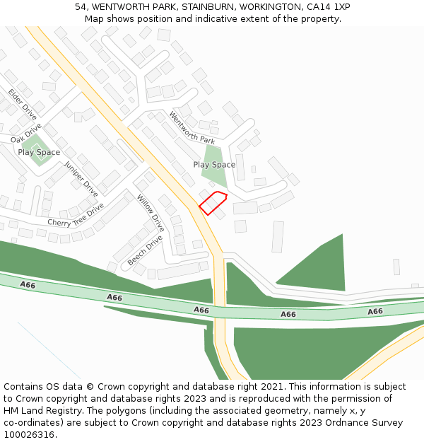 54, WENTWORTH PARK, STAINBURN, WORKINGTON, CA14 1XP: Location map and indicative extent of plot