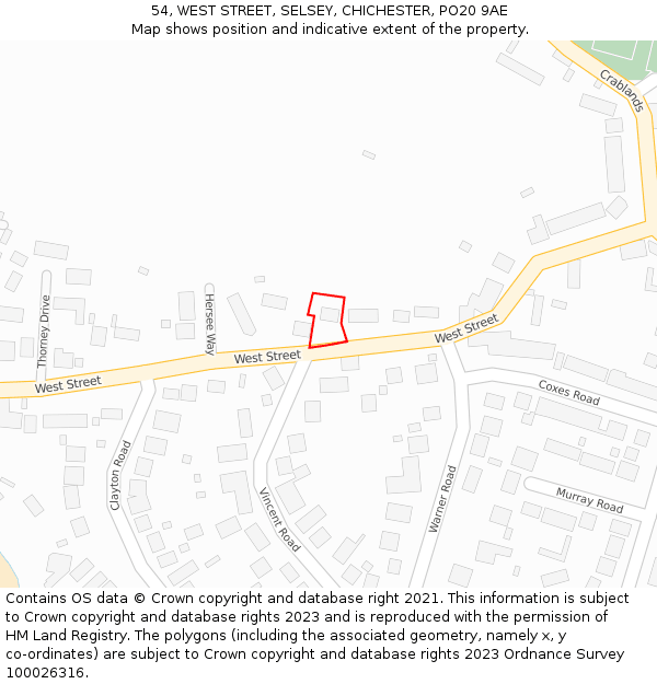 54, WEST STREET, SELSEY, CHICHESTER, PO20 9AE: Location map and indicative extent of plot