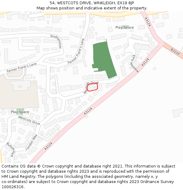 54, WESTCOTS DRIVE, WINKLEIGH, EX19 8JP: Location map and indicative extent of plot