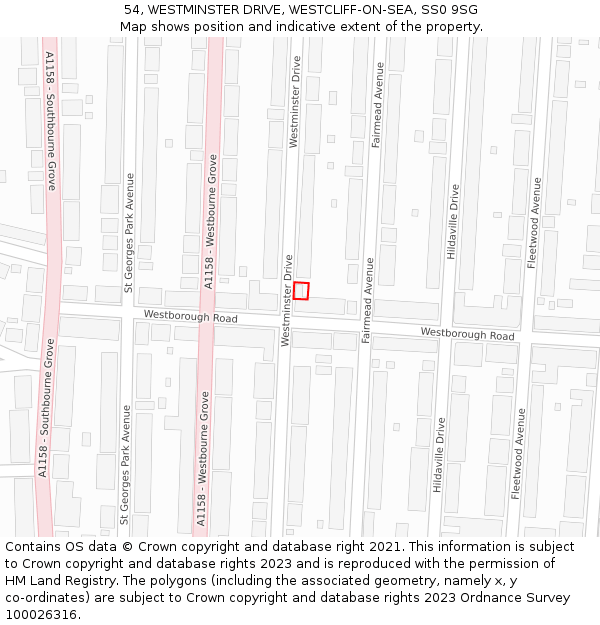 54, WESTMINSTER DRIVE, WESTCLIFF-ON-SEA, SS0 9SG: Location map and indicative extent of plot