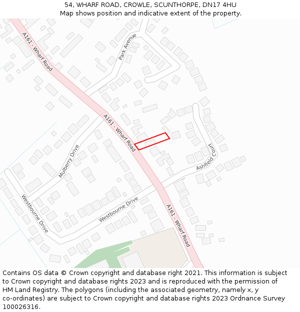 54, WHARF ROAD, CROWLE, SCUNTHORPE, DN17 4HU: Location map and indicative extent of plot