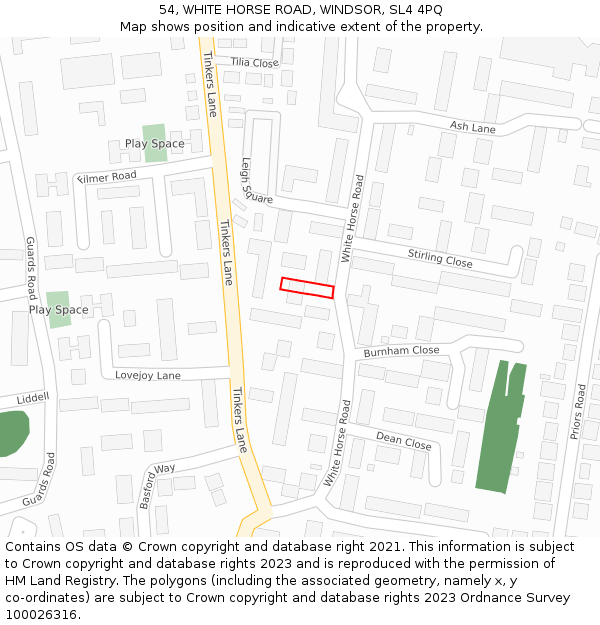 54, WHITE HORSE ROAD, WINDSOR, SL4 4PQ: Location map and indicative extent of plot