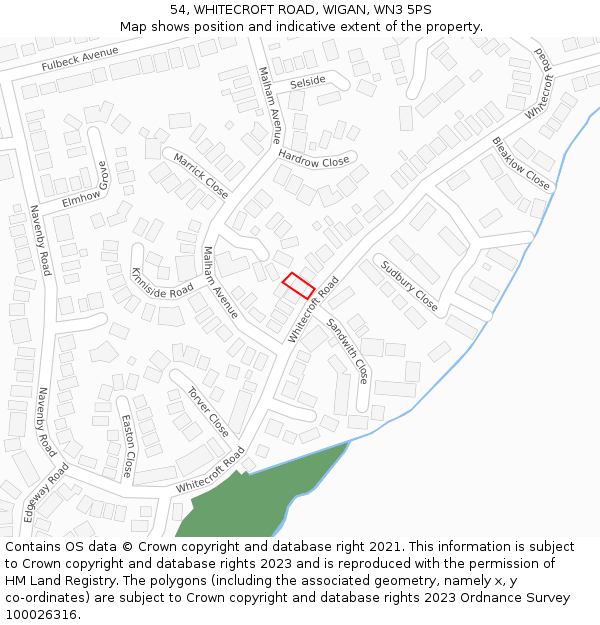 54, WHITECROFT ROAD, WIGAN, WN3 5PS: Location map and indicative extent of plot