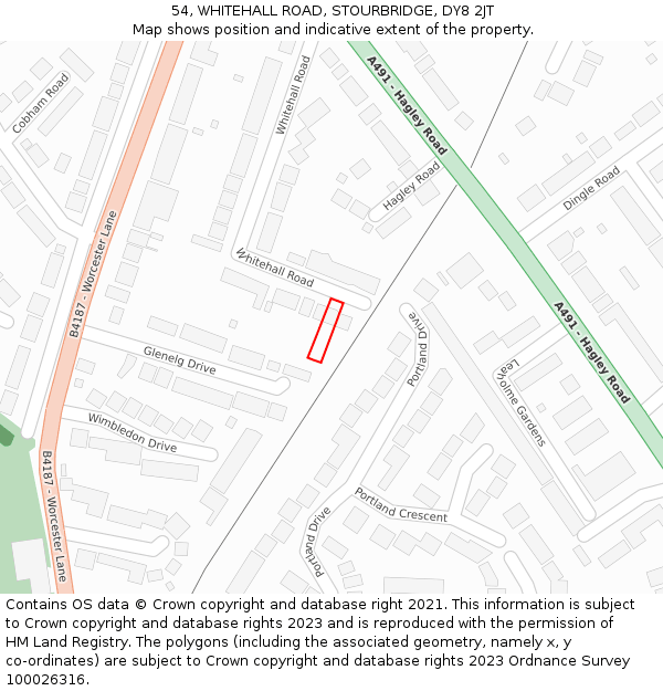 54, WHITEHALL ROAD, STOURBRIDGE, DY8 2JT: Location map and indicative extent of plot