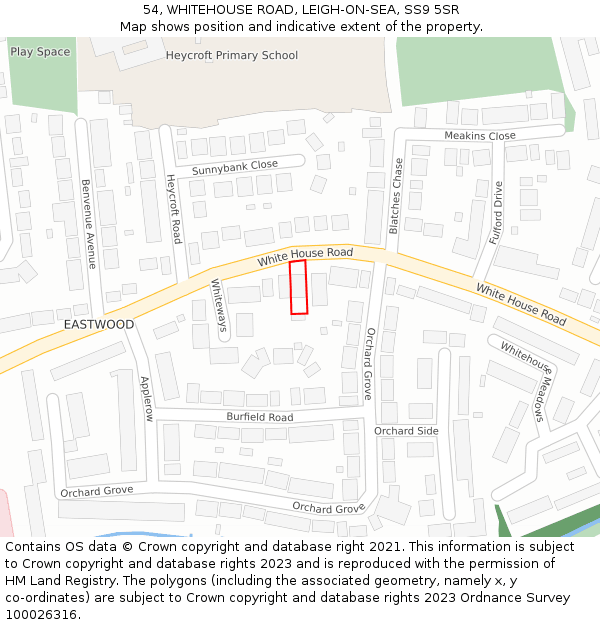 54, WHITEHOUSE ROAD, LEIGH-ON-SEA, SS9 5SR: Location map and indicative extent of plot