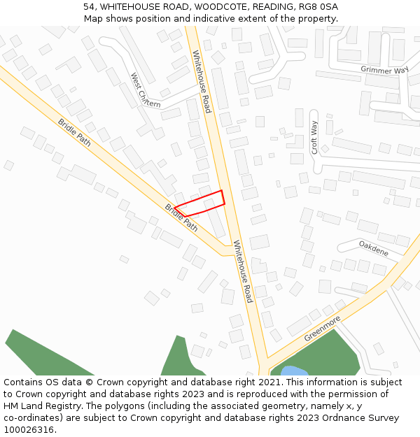 54, WHITEHOUSE ROAD, WOODCOTE, READING, RG8 0SA: Location map and indicative extent of plot