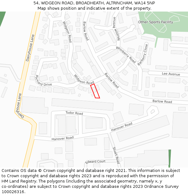 54, WIDGEON ROAD, BROADHEATH, ALTRINCHAM, WA14 5NP: Location map and indicative extent of plot