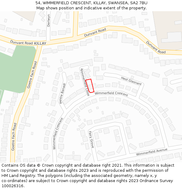 54, WIMMERFIELD CRESCENT, KILLAY, SWANSEA, SA2 7BU: Location map and indicative extent of plot