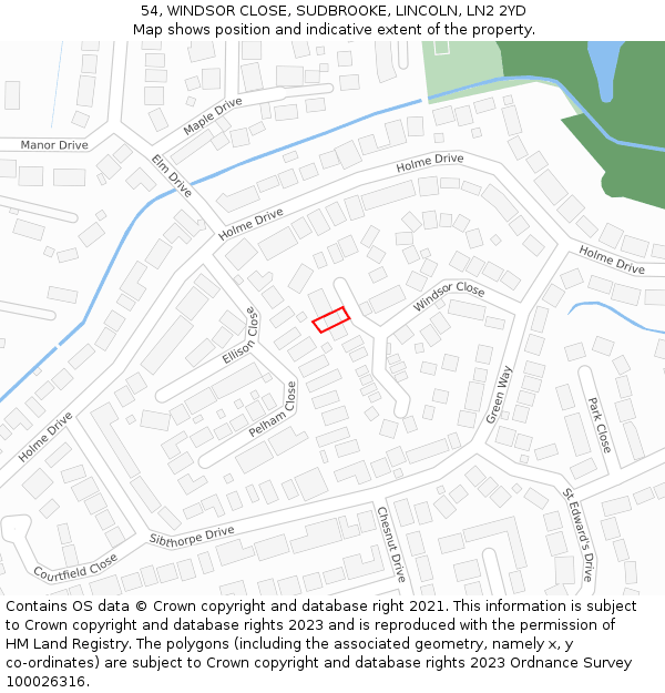 54, WINDSOR CLOSE, SUDBROOKE, LINCOLN, LN2 2YD: Location map and indicative extent of plot
