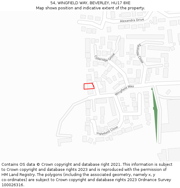 54, WINGFIELD WAY, BEVERLEY, HU17 8XE: Location map and indicative extent of plot