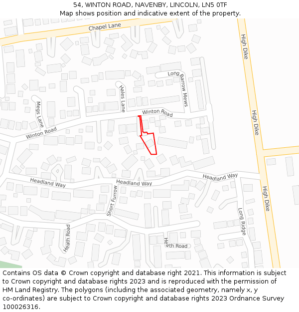 54, WINTON ROAD, NAVENBY, LINCOLN, LN5 0TF: Location map and indicative extent of plot