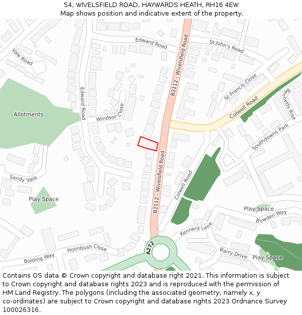 54, WIVELSFIELD ROAD, HAYWARDS HEATH, RH16 4EW: Location map and indicative extent of plot