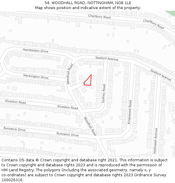 54, WOODHALL ROAD, NOTTINGHAM, NG8 1LE: Location map and indicative extent of plot