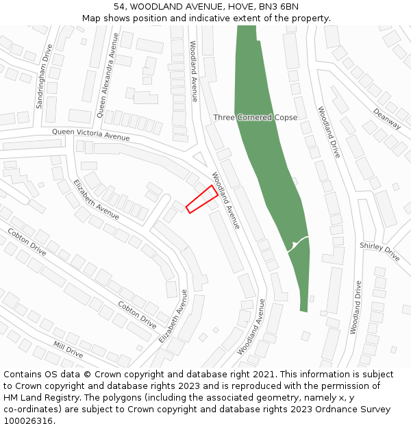 54, WOODLAND AVENUE, HOVE, BN3 6BN: Location map and indicative extent of plot