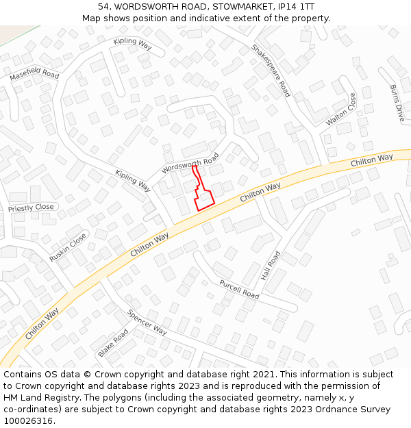 54, WORDSWORTH ROAD, STOWMARKET, IP14 1TT: Location map and indicative extent of plot