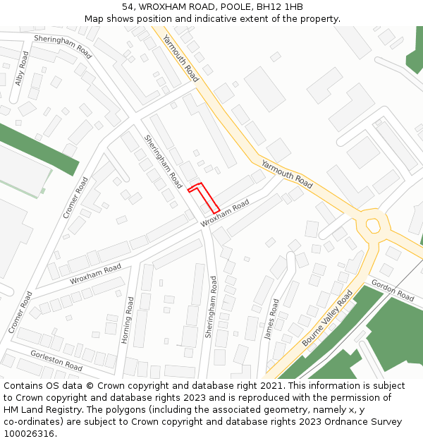 54, WROXHAM ROAD, POOLE, BH12 1HB: Location map and indicative extent of plot