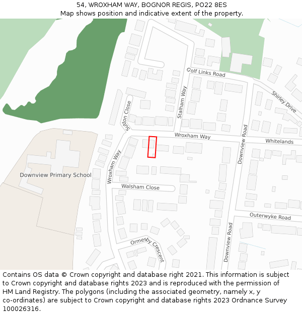 54, WROXHAM WAY, BOGNOR REGIS, PO22 8ES: Location map and indicative extent of plot