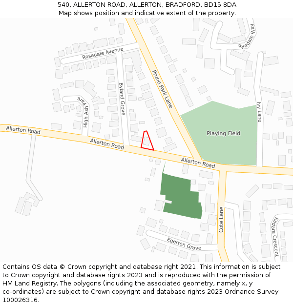 540, ALLERTON ROAD, ALLERTON, BRADFORD, BD15 8DA: Location map and indicative extent of plot