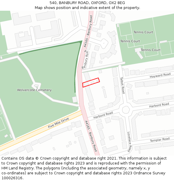 540, BANBURY ROAD, OXFORD, OX2 8EG: Location map and indicative extent of plot