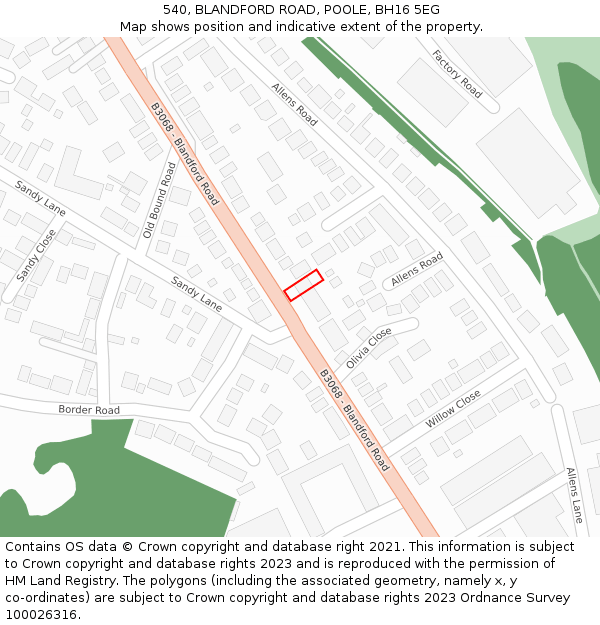 540, BLANDFORD ROAD, POOLE, BH16 5EG: Location map and indicative extent of plot