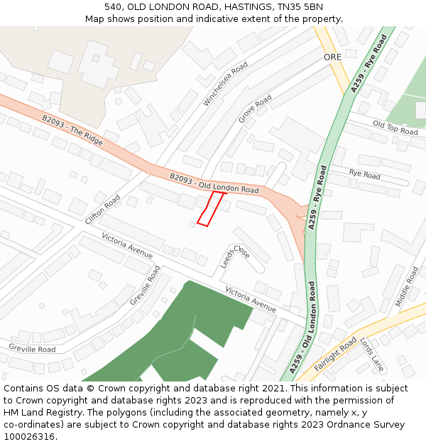 540, OLD LONDON ROAD, HASTINGS, TN35 5BN: Location map and indicative extent of plot