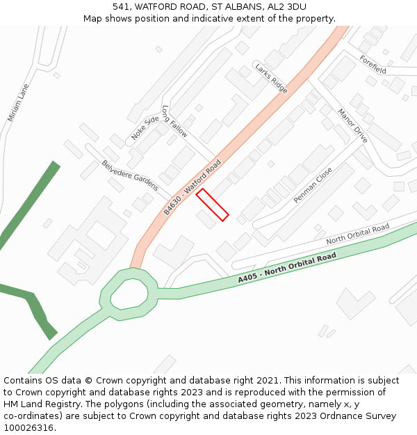 541, WATFORD ROAD, ST ALBANS, AL2 3DU: Location map and indicative extent of plot