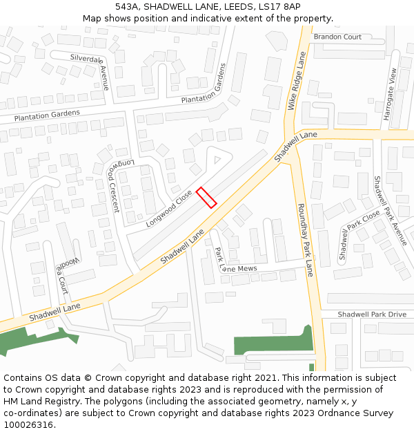 543A, SHADWELL LANE, LEEDS, LS17 8AP: Location map and indicative extent of plot