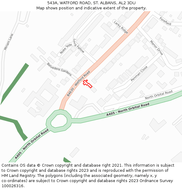 543A, WATFORD ROAD, ST. ALBANS, AL2 3DU: Location map and indicative extent of plot