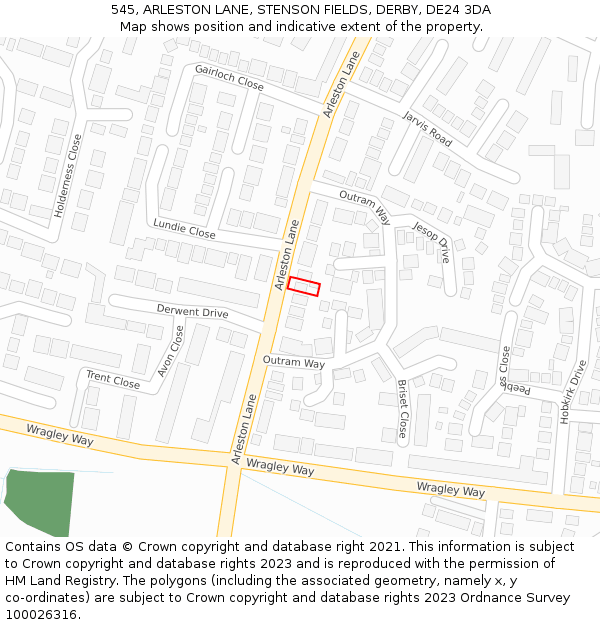 545, ARLESTON LANE, STENSON FIELDS, DERBY, DE24 3DA: Location map and indicative extent of plot