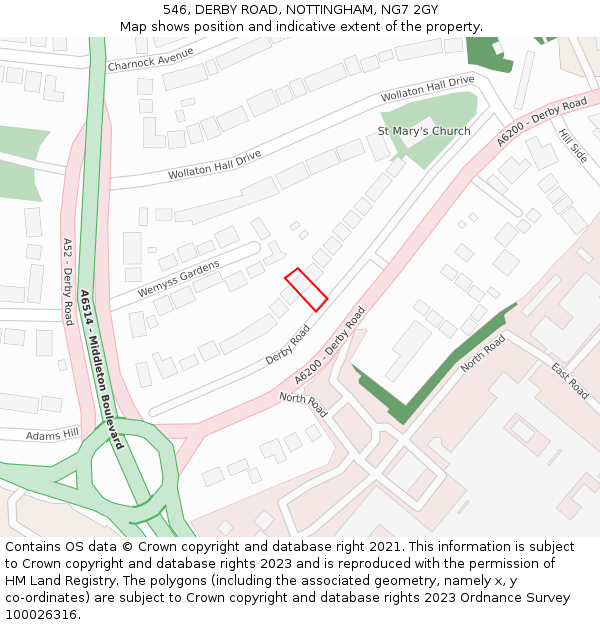 546, DERBY ROAD, NOTTINGHAM, NG7 2GY: Location map and indicative extent of plot