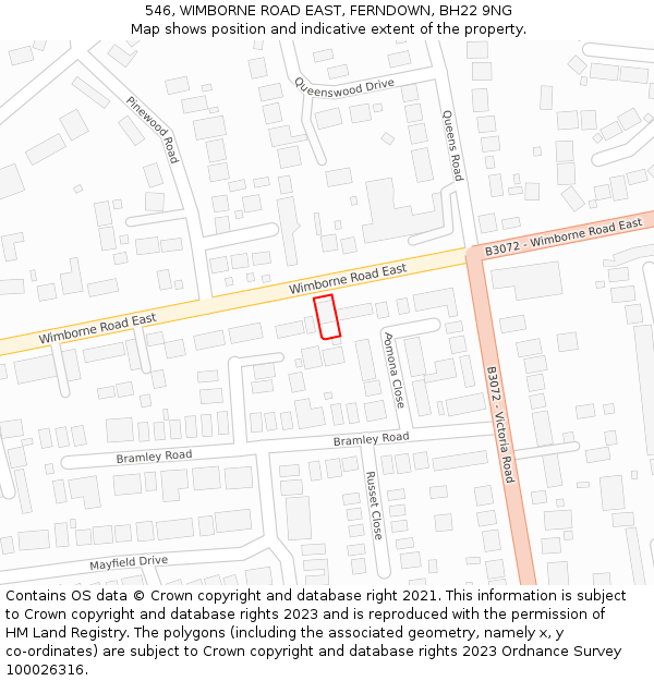 546, WIMBORNE ROAD EAST, FERNDOWN, BH22 9NG: Location map and indicative extent of plot