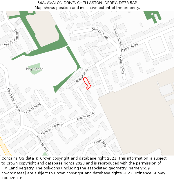 54A, AVALON DRIVE, CHELLASTON, DERBY, DE73 5AP: Location map and indicative extent of plot