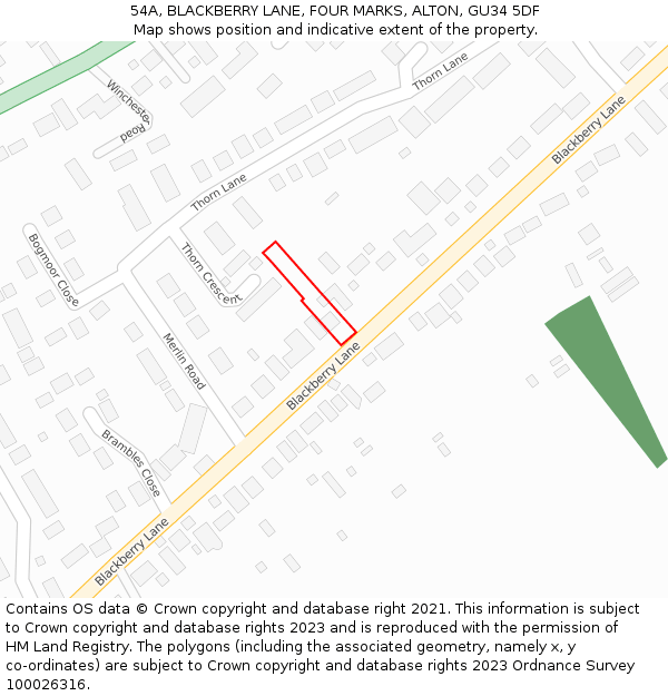 54A, BLACKBERRY LANE, FOUR MARKS, ALTON, GU34 5DF: Location map and indicative extent of plot