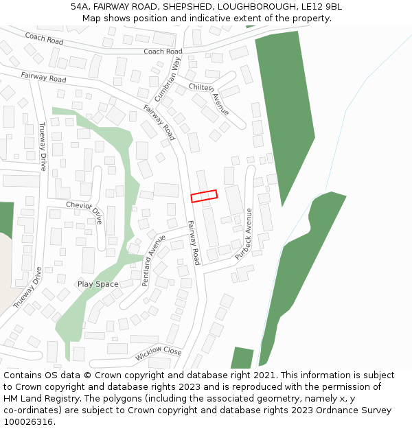 54A, FAIRWAY ROAD, SHEPSHED, LOUGHBOROUGH, LE12 9BL: Location map and indicative extent of plot