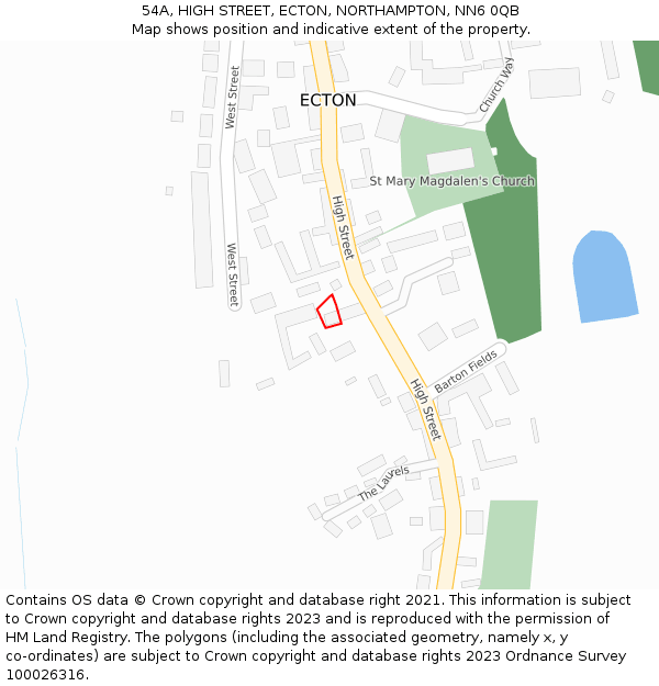 54A, HIGH STREET, ECTON, NORTHAMPTON, NN6 0QB: Location map and indicative extent of plot