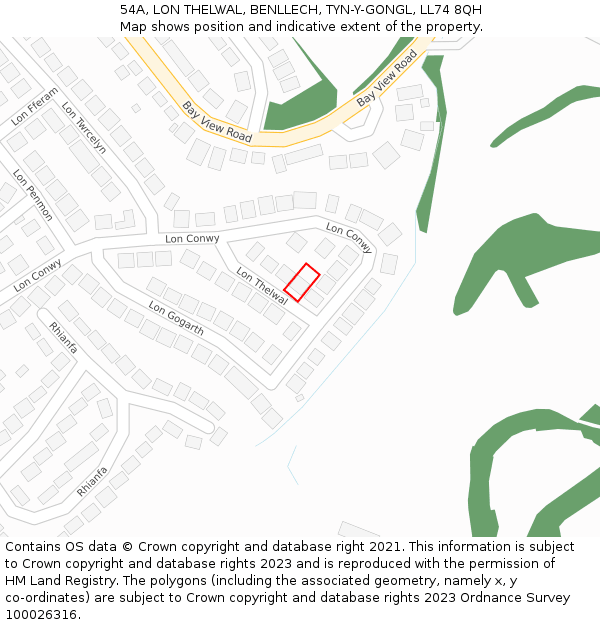 54A, LON THELWAL, BENLLECH, TYN-Y-GONGL, LL74 8QH: Location map and indicative extent of plot