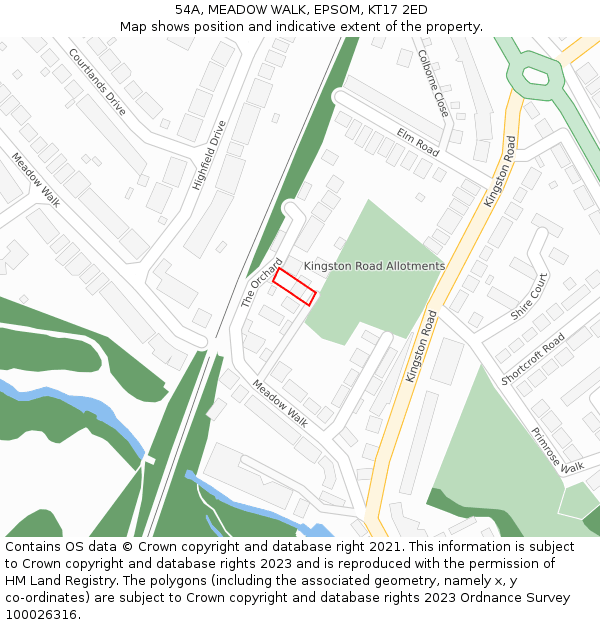 54A, MEADOW WALK, EPSOM, KT17 2ED: Location map and indicative extent of plot