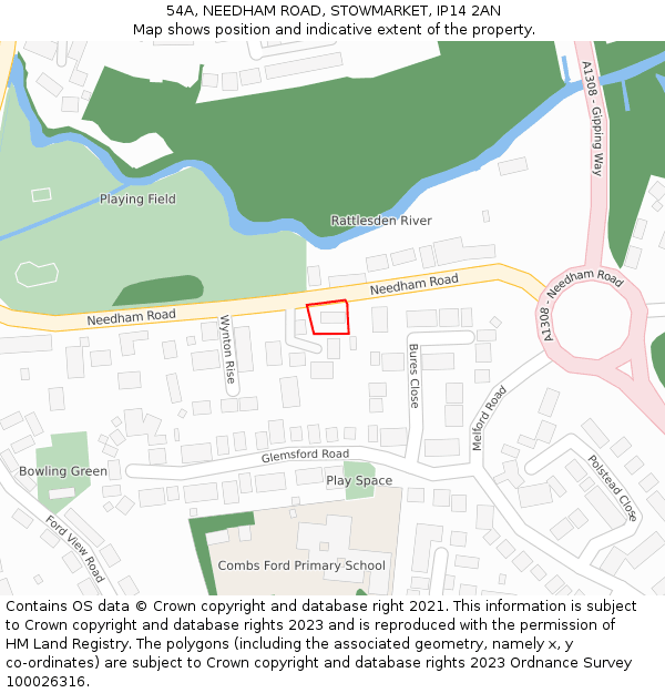54A, NEEDHAM ROAD, STOWMARKET, IP14 2AN: Location map and indicative extent of plot
