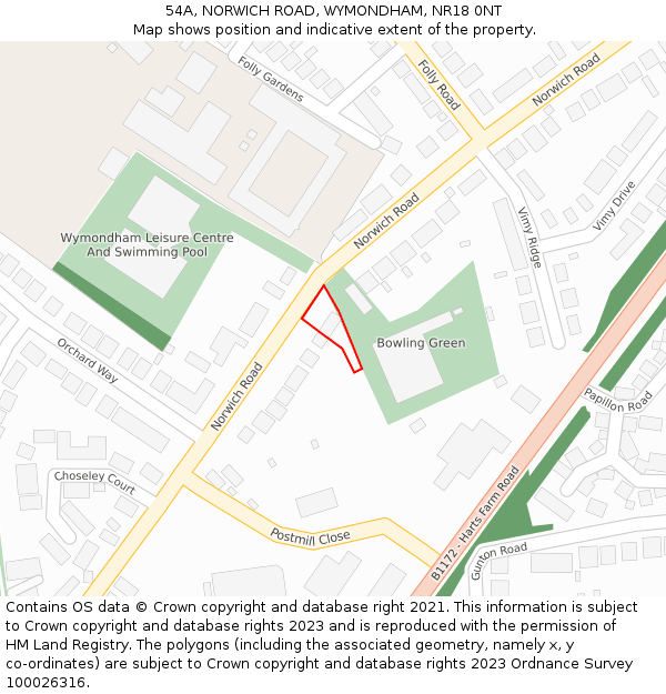 54A, NORWICH ROAD, WYMONDHAM, NR18 0NT: Location map and indicative extent of plot