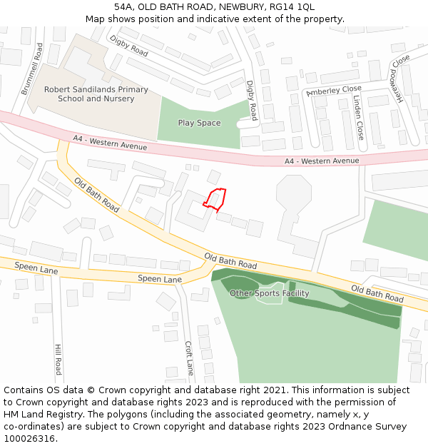 54A, OLD BATH ROAD, NEWBURY, RG14 1QL: Location map and indicative extent of plot