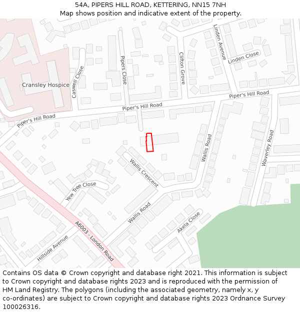 54A, PIPERS HILL ROAD, KETTERING, NN15 7NH: Location map and indicative extent of plot