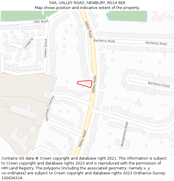 54A, VALLEY ROAD, NEWBURY, RG14 6ER: Location map and indicative extent of plot