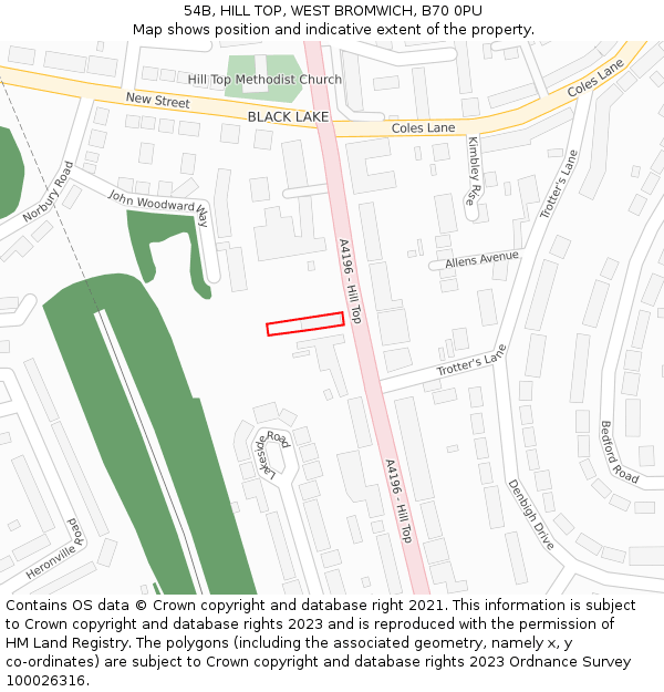 54B, HILL TOP, WEST BROMWICH, B70 0PU: Location map and indicative extent of plot