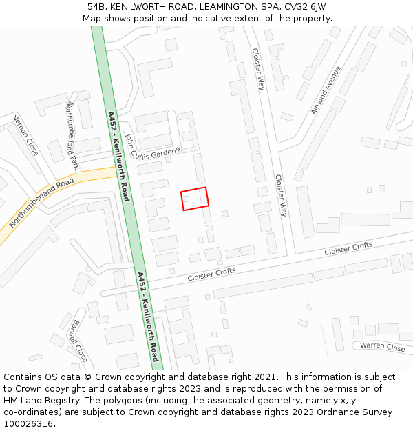 54B, KENILWORTH ROAD, LEAMINGTON SPA, CV32 6JW: Location map and indicative extent of plot