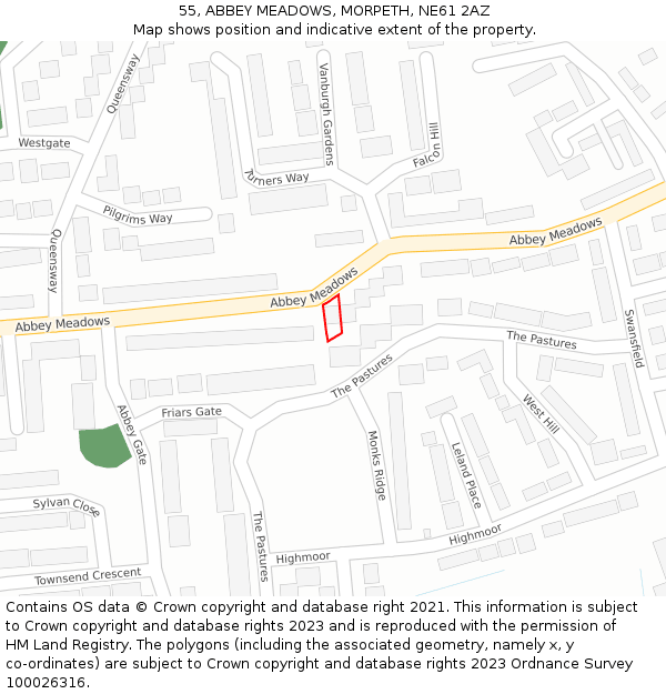 55, ABBEY MEADOWS, MORPETH, NE61 2AZ: Location map and indicative extent of plot