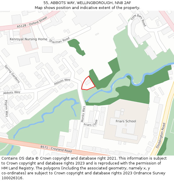 55, ABBOTS WAY, WELLINGBOROUGH, NN8 2AF: Location map and indicative extent of plot