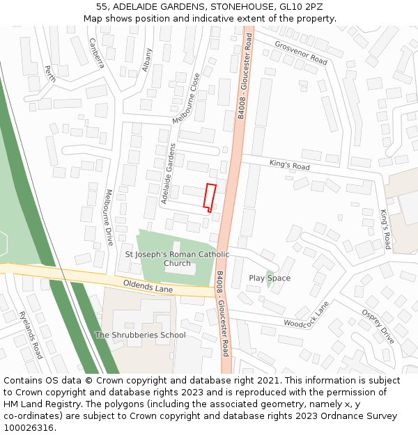 55, ADELAIDE GARDENS, STONEHOUSE, GL10 2PZ: Location map and indicative extent of plot